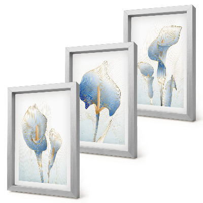Bilderset mit rahmen Zarte blaue Blüten auf hellem Hintergrund