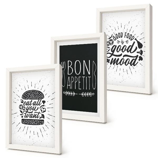 Bilderwand Grafiken mit Slogans rund um Essen und Kulinarik