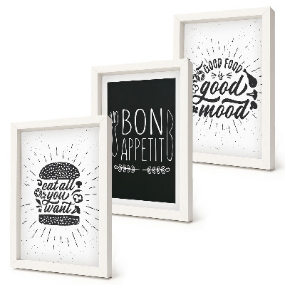 Bilderwand Grafiken mit Slogans rund um Essen und Kulinarik