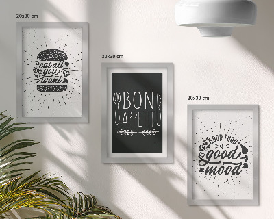 Bilderwand Grafiken mit Slogans rund um Essen und Kulinarik