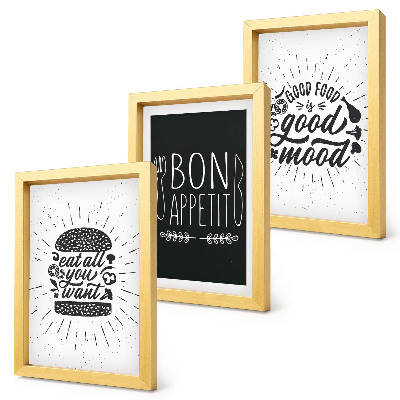Bilderwand Grafiken mit Slogans rund um Essen und Kulinarik