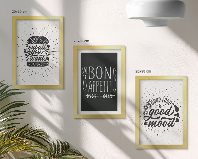 Bilderwand Grafiken mit Slogans rund um Essen und Kulinarik