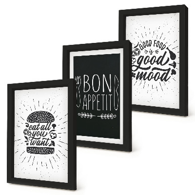 Bilderwand Grafiken mit Slogans rund um Essen und Kulinarik