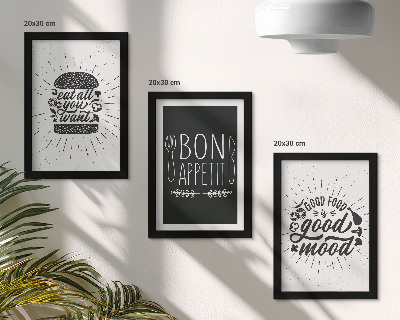 Bilderwand Grafiken mit Slogans rund um Essen und Kulinarik