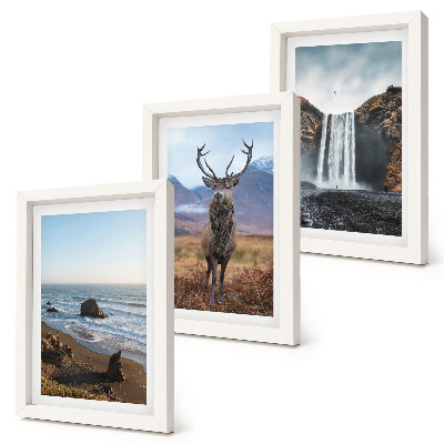Bilderset mit rahmen Berglandschaften mit Wasserfall, Reh und Strand