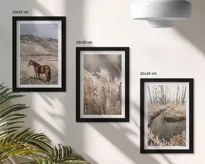 Bilderwand mit dem Motiv Pferde in einer Graslandschaft an einem Winterbach