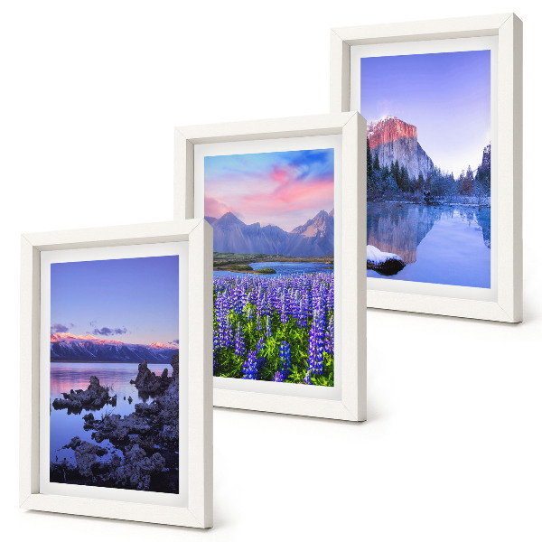 Bilderset mit rahmen Berglandschaften mit Wasser, Himmel und einer Blumenwiese