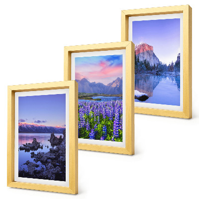 Bilderset mit rahmen Berglandschaften mit Wasser, Himmel und einer Blumenwiese