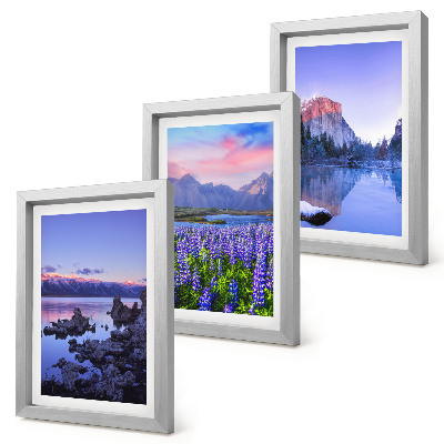 Bilderset mit rahmen Berglandschaften mit Wasser, Himmel und einer Blumenwiese
