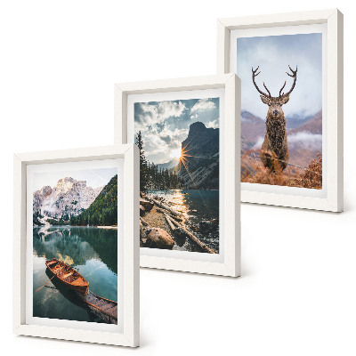 Bilderset mit rahmen Bergsee, Bootsfahrt, Sonnenuntergang, Rehe in der Natur