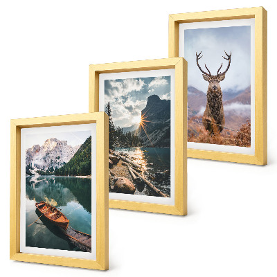 Bilderset mit rahmen Bergsee, Bootsfahrt, Sonnenuntergang, Rehe in der Natur