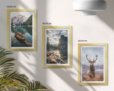 Bilderset mit rahmen Bergsee, Bootsfahrt, Sonnenuntergang, Rehe in der Natur