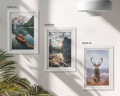 Bilderset mit rahmen Bergsee, Bootsfahrt, Sonnenuntergang, Rehe in der Natur