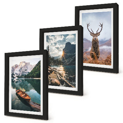 Bilderset mit rahmen Bergsee, Bootsfahrt, Sonnenuntergang, Rehe in der Natur