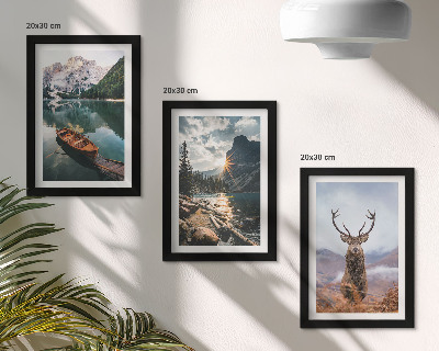 Bilderset mit rahmen Bergsee, Bootsfahrt, Sonnenuntergang, Rehe in der Natur