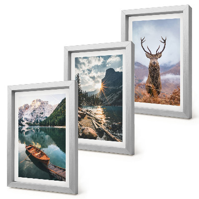 Bilderset mit rahmen Bergsee, Bootsfahrt, Sonnenuntergang, Rehe in der Natur