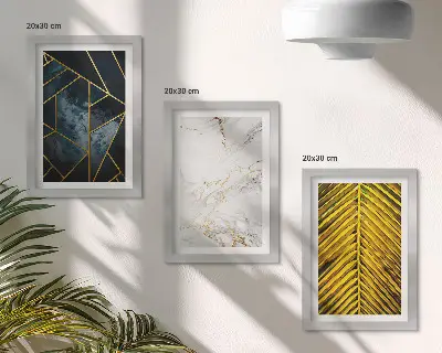 Bilderset mit Rahmen mit modernen geometrischen Mustern und natürlichen Pflanzenmotiven