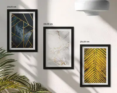 Bilderset mit Rahmen mit modernen geometrischen Mustern und natürlichen Pflanzenmotiven
