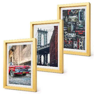 Fotowand mit einem alten Auto auf der Straße nahe der Brooklyn Bridge und Retro-Audiogeräten