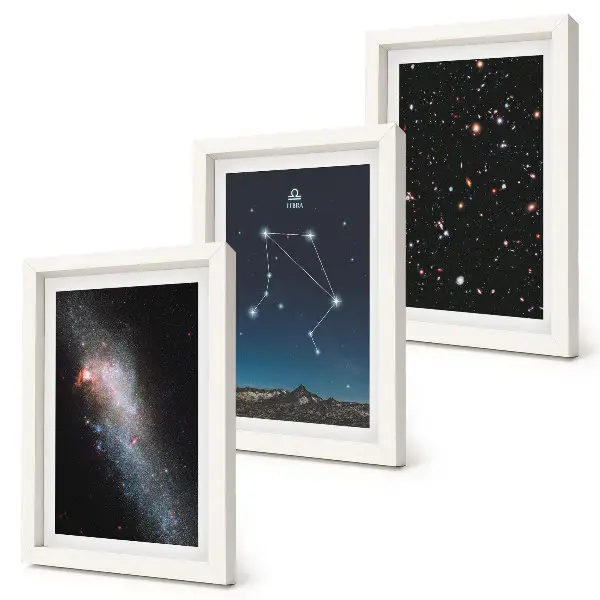 Bilderwand mit Motiven von Weltraum, Galaxien, Sternbild Waage und Nachthimmel