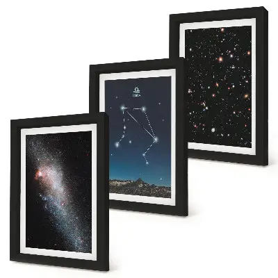 Bilderwand mit Motiven von Weltraum, Galaxien, Sternbild Waage und Nachthimmel