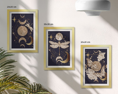 Bilderset mit rahmen Naturmotive mit Mond, Weltraum und Blumen