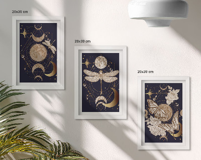 Bilderset mit rahmen Naturmotive mit Mond, Weltraum und Blumen