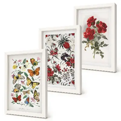 Fotowand mit Schmetterlingen, Blumen und roten Rosen im klassischen Stil