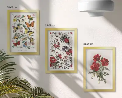 Fotowand mit Schmetterlingen, Blumen und roten Rosen im klassischen Stil