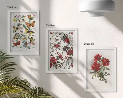 Fotowand mit Schmetterlingen, Blumen und roten Rosen im klassischen Stil