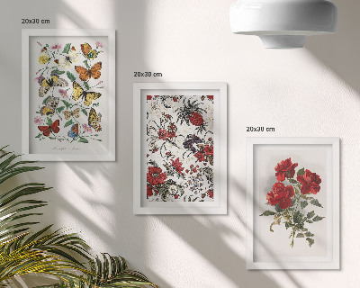 Fotowand Schmetterlinge, Blumen und rote Rosen im klassischen Stil