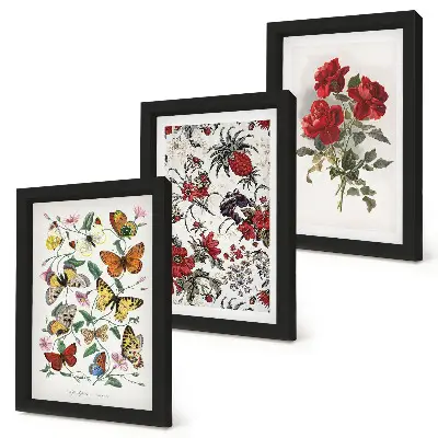 Fotowand mit Schmetterlingen, Blumen und roten Rosen im klassischen Stil