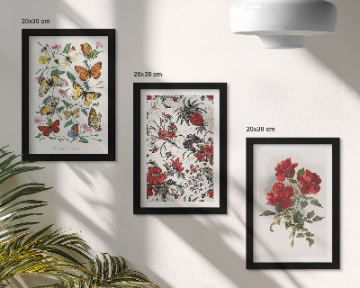 Fotowand Schmetterlinge, Blumen und rote Rosen im klassischen Stil