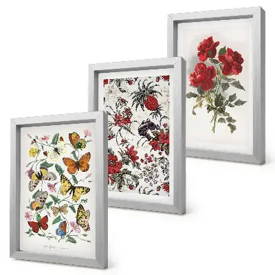 Fotowand mit Schmetterlingen, Blumen und roten Rosen im klassischen Stil