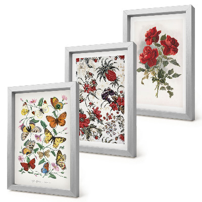 Fotowand Schmetterlinge, Blumen und rote Rosen im klassischen Stil