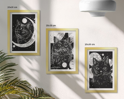 Bilderset mit rahmen Schwarze Katzen vor dem Hintergrund von Mond und Planeten im Weltraum