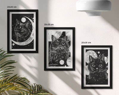 Bilderset mit rahmen Schwarze Katzen vor dem Hintergrund von Mond und Planeten im Weltraum