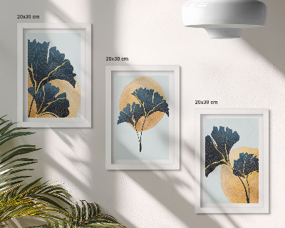 Bilderwand Ästhetische Ginkgoblätter auf hellem Hintergrund