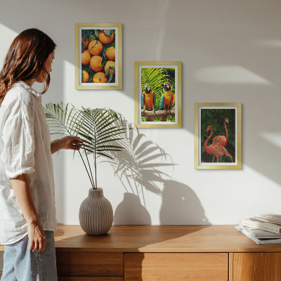 Bilderwand Fruchtige Akzente mit Papageien und Flamingos in den Tropen
