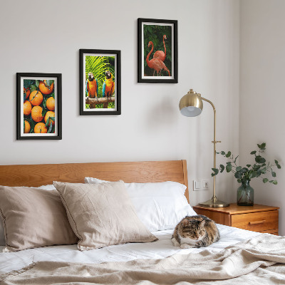 Bilderwand Fruchtige Akzente mit Papageien und Flamingos in den Tropen