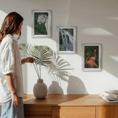 Bilderset mit rahmen Tigerwasserfall und rosa Flamingos in der Natur