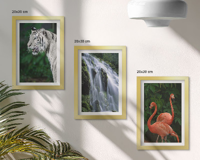 Bilderset mit rahmen Tigerwasserfall und rosa Flamingos in der Natur