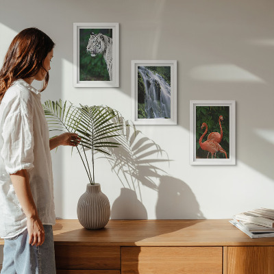 Bilderset mit rahmen Tigerwasserfall und rosa Flamingos in der Natur