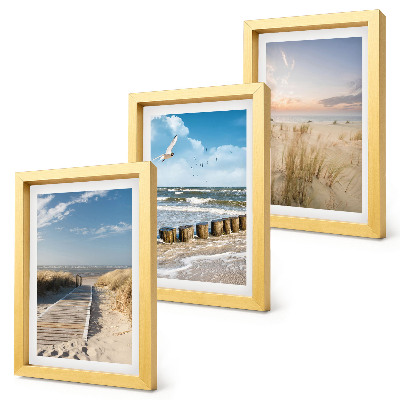 Bilderwand Strand mit Sand, Wellen, Himmel und Vögeln im Flug