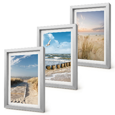Bilderwand Strand mit Sand, Wellen, Himmel und Vögeln im Flug