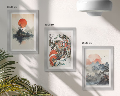 Bilderset mit rahmen Asiatische Landschaftsgemälde und Porträts im Japandi-Stil