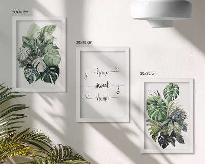 Fotowand Aquarell-Monstera-Blätter – Zuhause ist es am schönsten