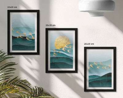 Bilderwand Abstrakte Landschaften aus Sonnenwellen und fliegenden Vögeln