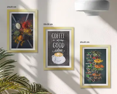 Bilderset mit Rahmen Gewürzkaffee mit Küchenkräutermuster