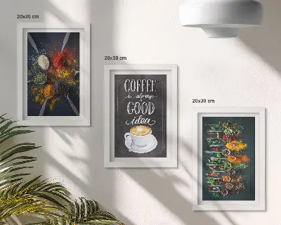 Bilderset mit Rahmen Gewürzkaffee mit Küchenkräutermuster
